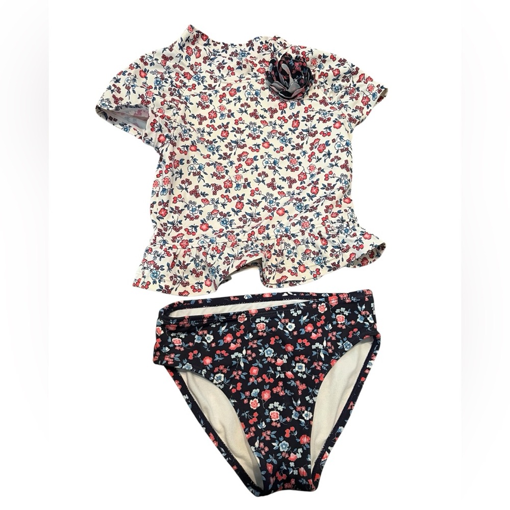 Janie and Jack Navy and Cream Floral Swim Set size 3t